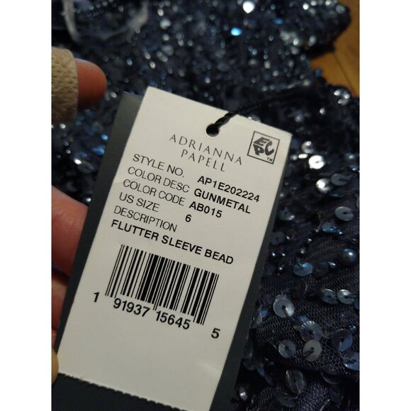 Adrianna Papell Women 6 Dress All Over Sequin Flutter Sleeve Evening NWT FLAW - Picture 9 of 9